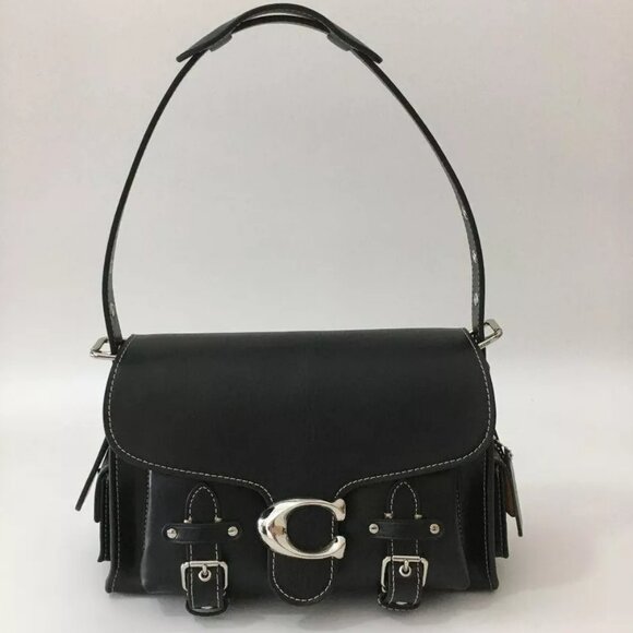 Coach Cargo Soft Tabby Black Leather Shoulder Bag - Picture 1 of 5